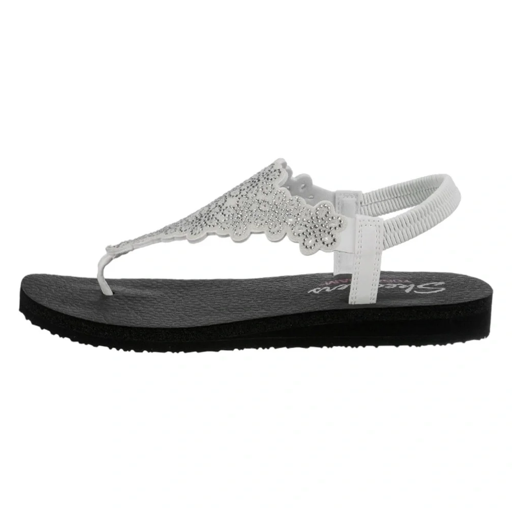 Skechers Meditation Floral Lover Sandals NIB White Rhinestone Yoga Foam Size 6 - Picture 6 of 11